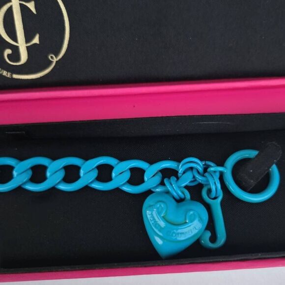 Juicy Couture Y2K Turquoise Enamel Puffy Heart Starter Charm Bracelet - Picture 3 of 7